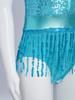 Mädchen Glitzernde Pailletten Quasten Tanzbody Ärmellos Schlüsselloch Rücken Patchwork Fransen Body Performance Kostüm