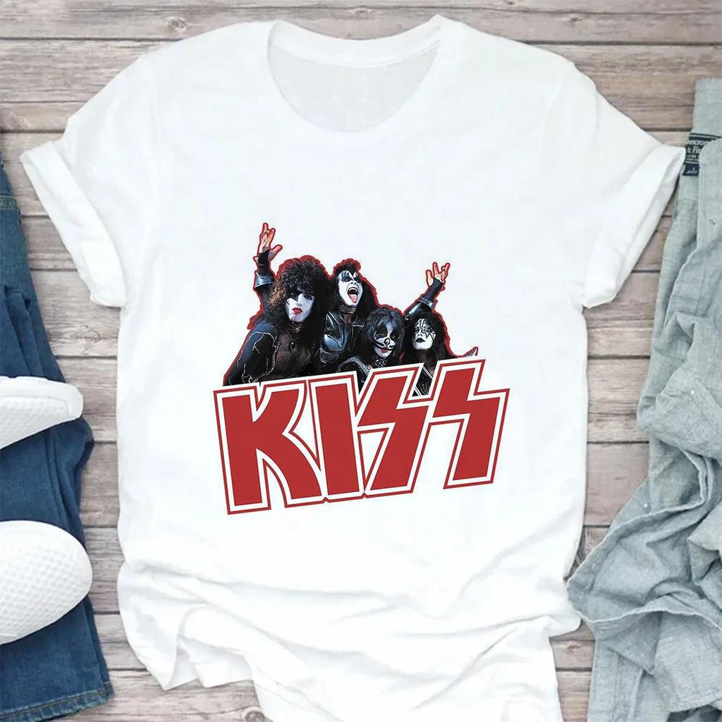 Sturmtruppler Fans Kuss Rockband Streetwear Weiß Mode Damen T-Shirts Harajuku Kleidung Kurzarm Sommer Damen Tops O-Ausschnitt
