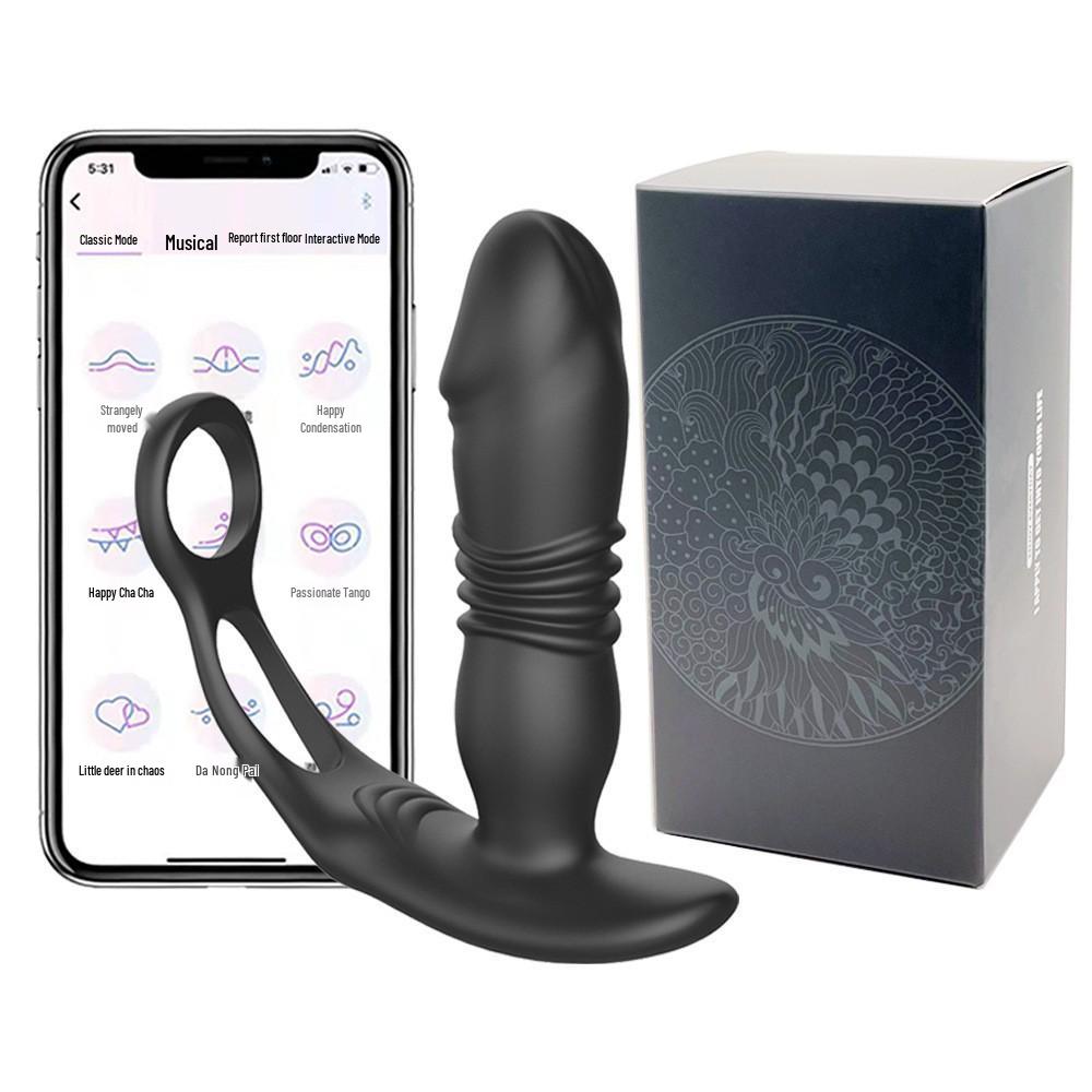 Blue Remote Control Anal Prostate Vibrator with Double Ring Lock and Telescopic Function