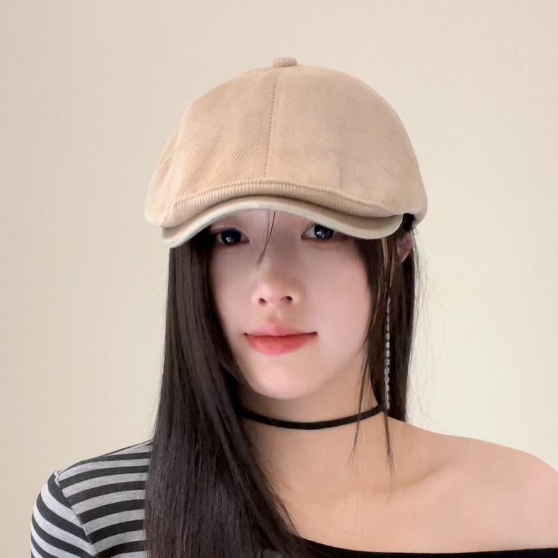Retro Corduroy Painter Hat Spring and Autumn Versatile Fashion Show Small Face Forward Hat Advanced Sense Beret