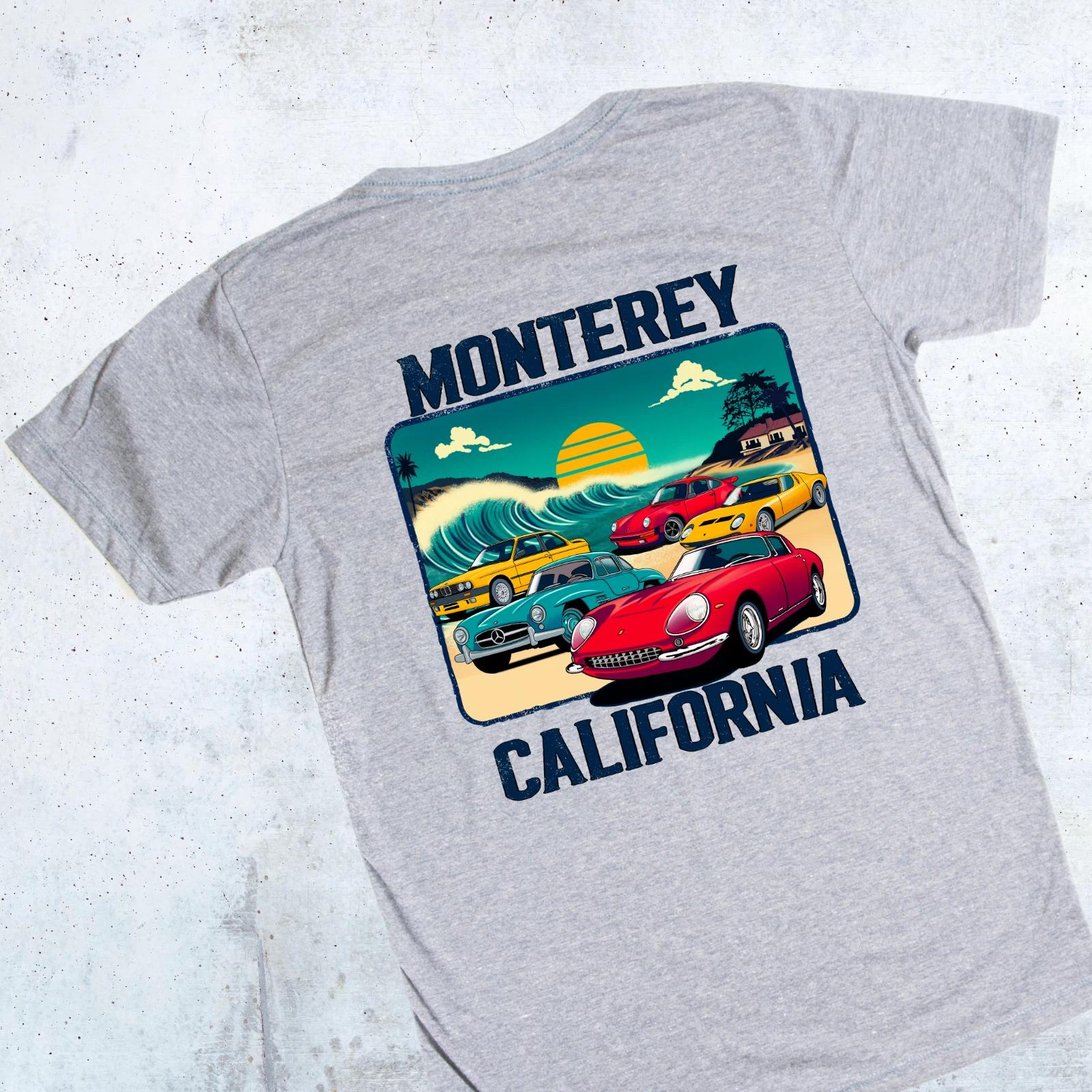 

Monterey Car Week California Beach Surf Show Style Automotive Art Unisex T Shirt M