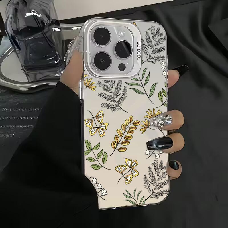 Flowers And Plants Electroplate Silver IMD Case For Samsung Galaxy A13 A14 A23 A15 A35 A55 S24 S23 S22 S21 Ultra Plus FE Cover
