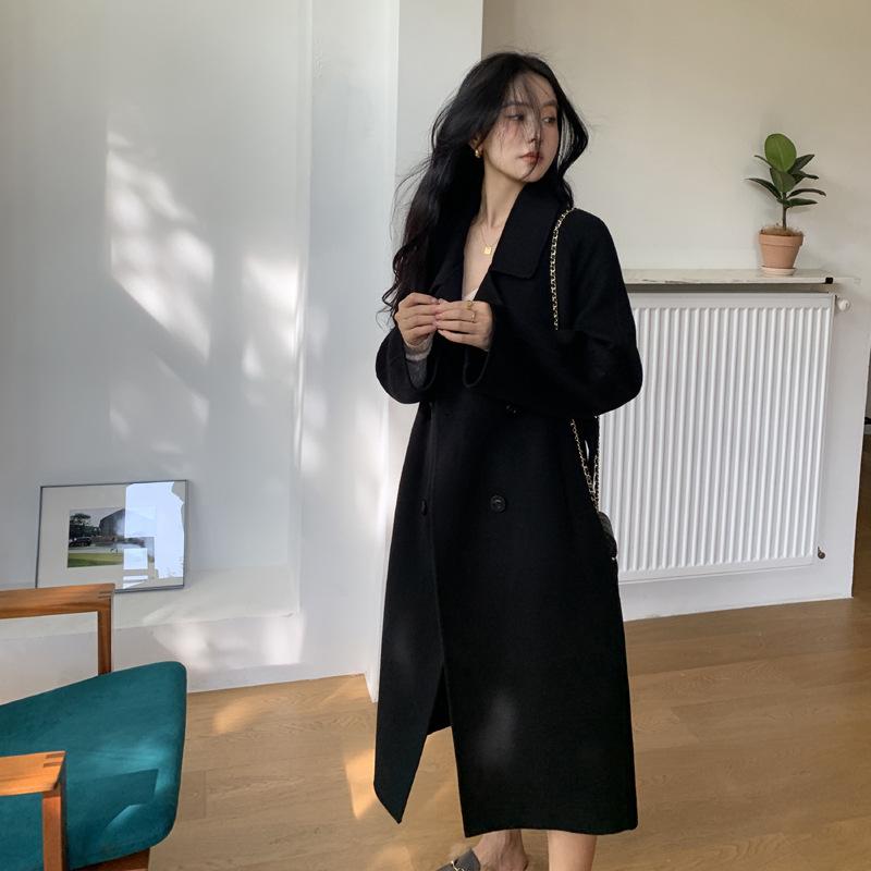 Women's Camel Wool Overcoat - Autumn/Winter High-End Suit with Belt, Petite Fit, Long H-Version, Elegant Temperament, Style 801