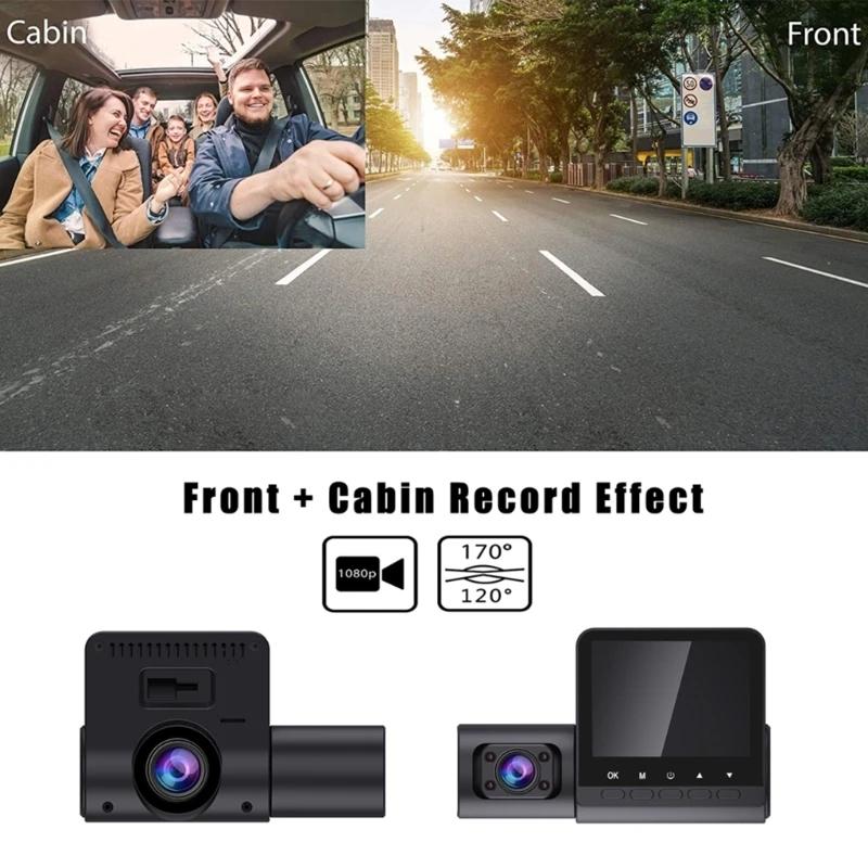 2/3 Channel Car DVR Three-Lens Inside Vehicle Camera Recorder Video HD1080P Dashcam Loop Recording Car Charge