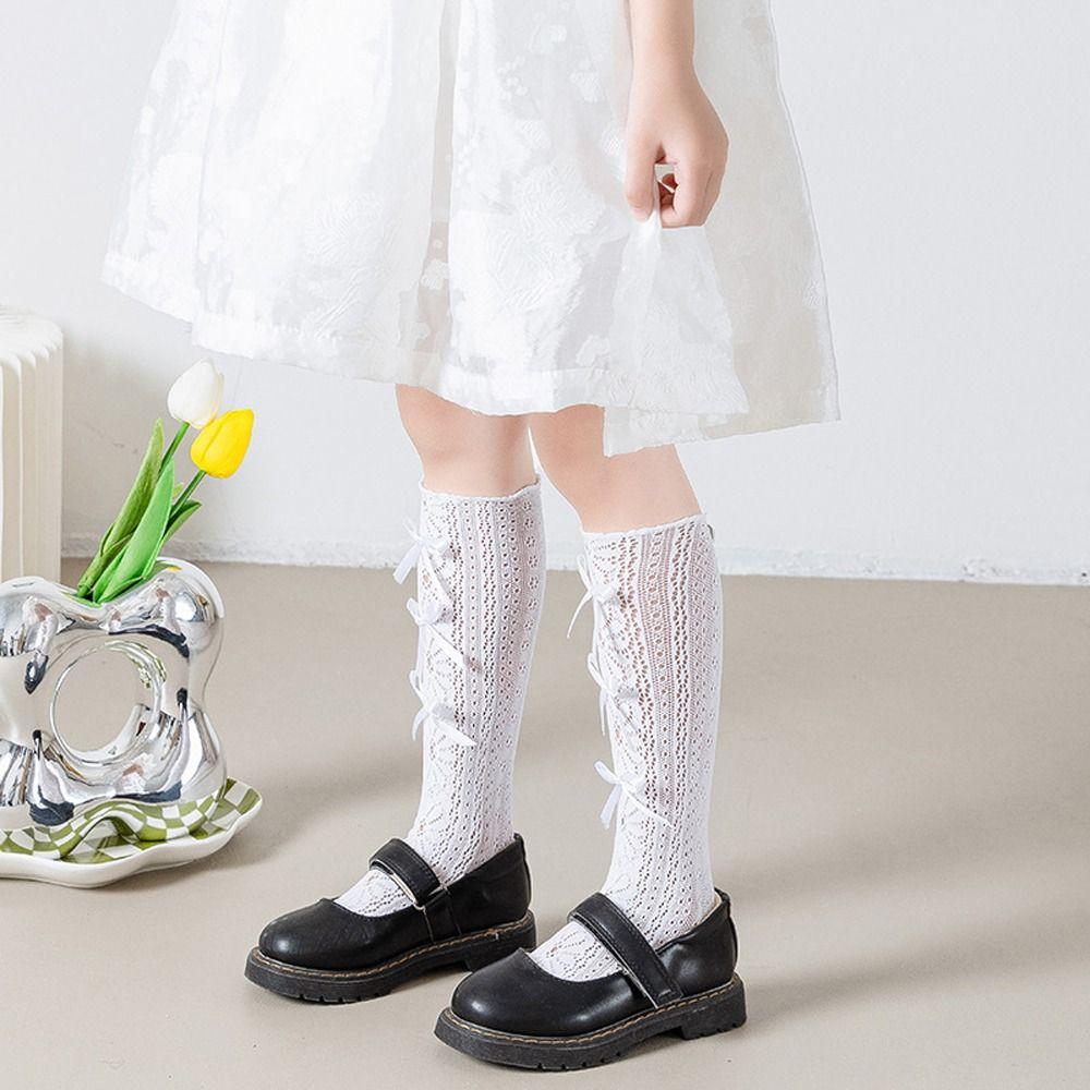 Bow Star Hollow Out Gauze Korean Style Stockings Kids Hosiery Knee High Socks Girls Long Socks