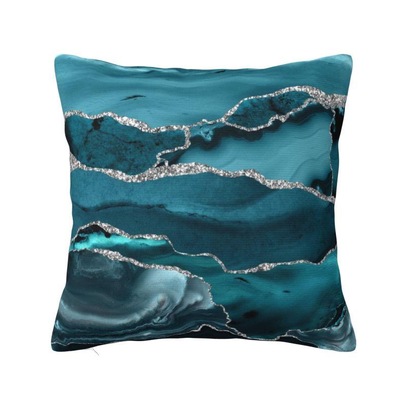 Custom Marble Turquoise Blue Gold Modern Throw Pillow Cover Home Decorative Modern Abstract Pattern Car Cushion 30x30CM(12x12in)