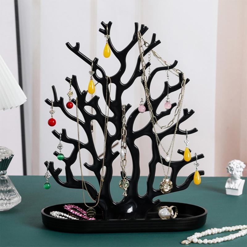 Multi Level Jewelry Tree Organizers Plastic Display Holder For Home Store Decoration Compact Design Easy Assembly Space Saving