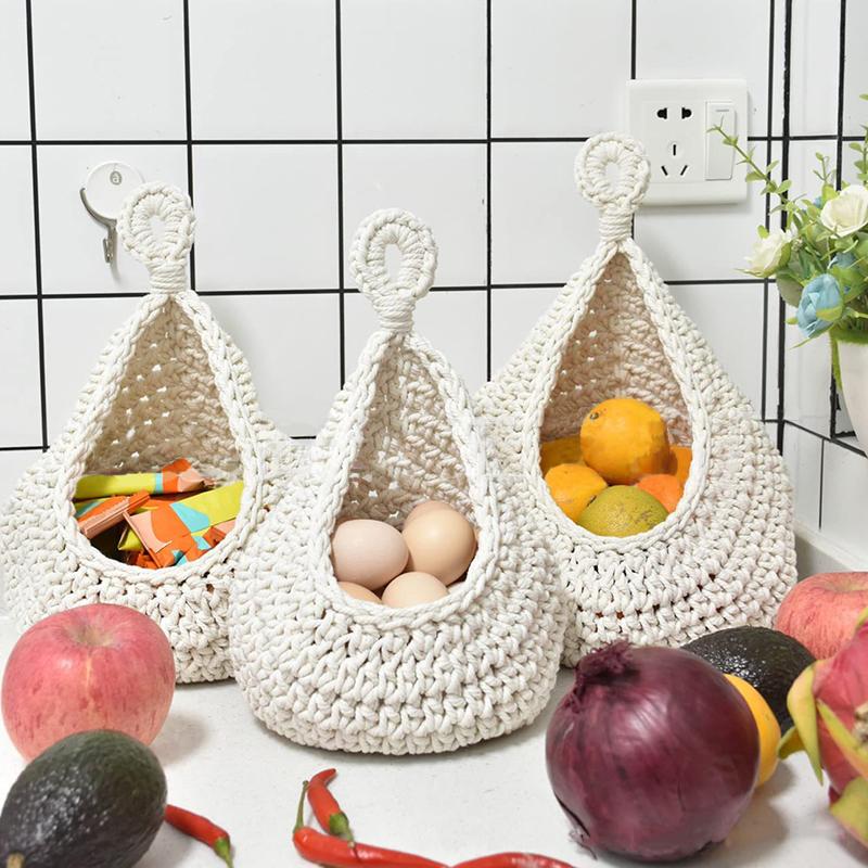 Woven Cotton Hanging Basket Hollow Out Macrame Flower Planter Pineapple Shape Vegetable Fruit Basket Kitchen Garden Storage Sup