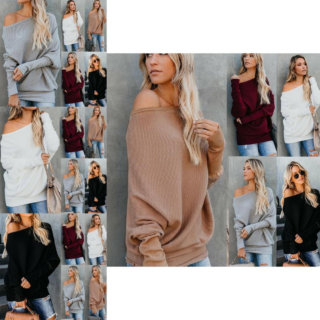 Stylish Women One Shoulder Knitted Sweater Blouse With Long Sleeves And Soft Material