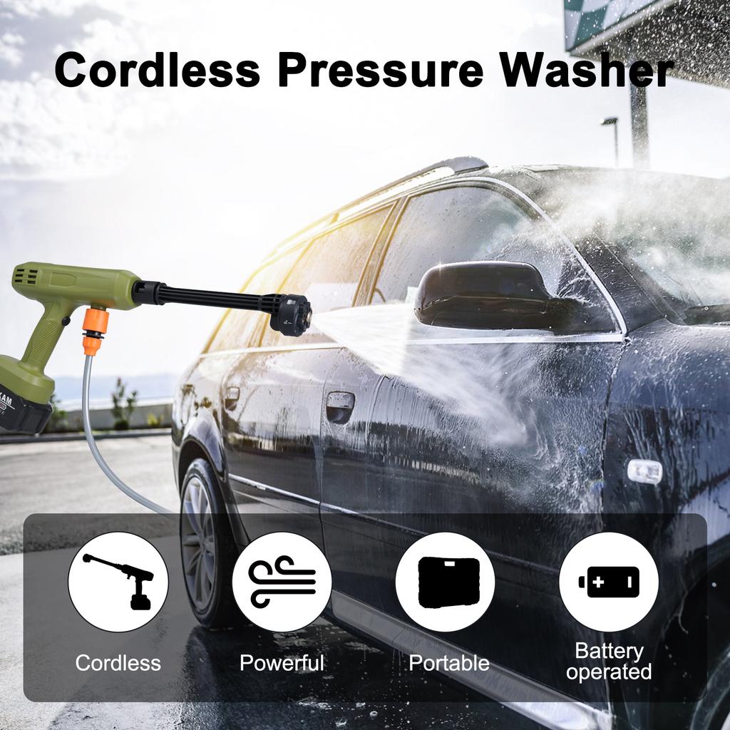 Electric Water Gun Cordless Pressure Washer 2pcs 21V 3000mAh Battery with 6-in-1 Nozzle for Cars,