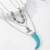 Retro Western Cowboy Horn Pendant Necklace with Geometric Design and Imitation Turquoise