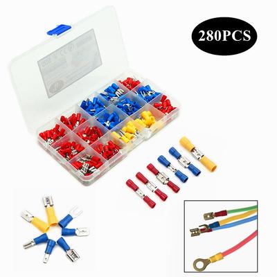 280 PCS Insulated Wire Electrical Connectors Assortment - Fork, Ring, Spade, Quick Disconnect - Crimp Marine Automotive Cable Terminals