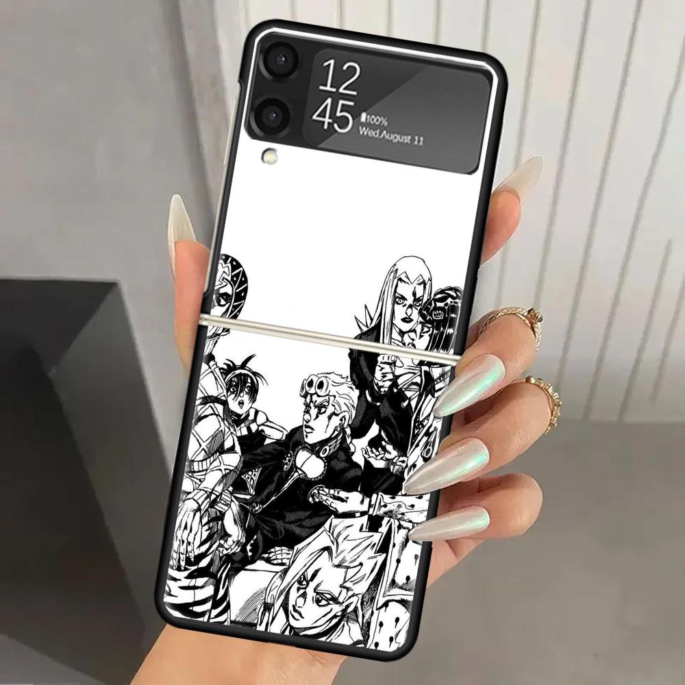 JoJo Bizarre Adventure Golden Wind Hard PC Phone Case For Samsung Galaxy Z Flip 7 6 5 4 3 Black ZFlip7 ZFlip6 Flip5 Flip4 Flip3