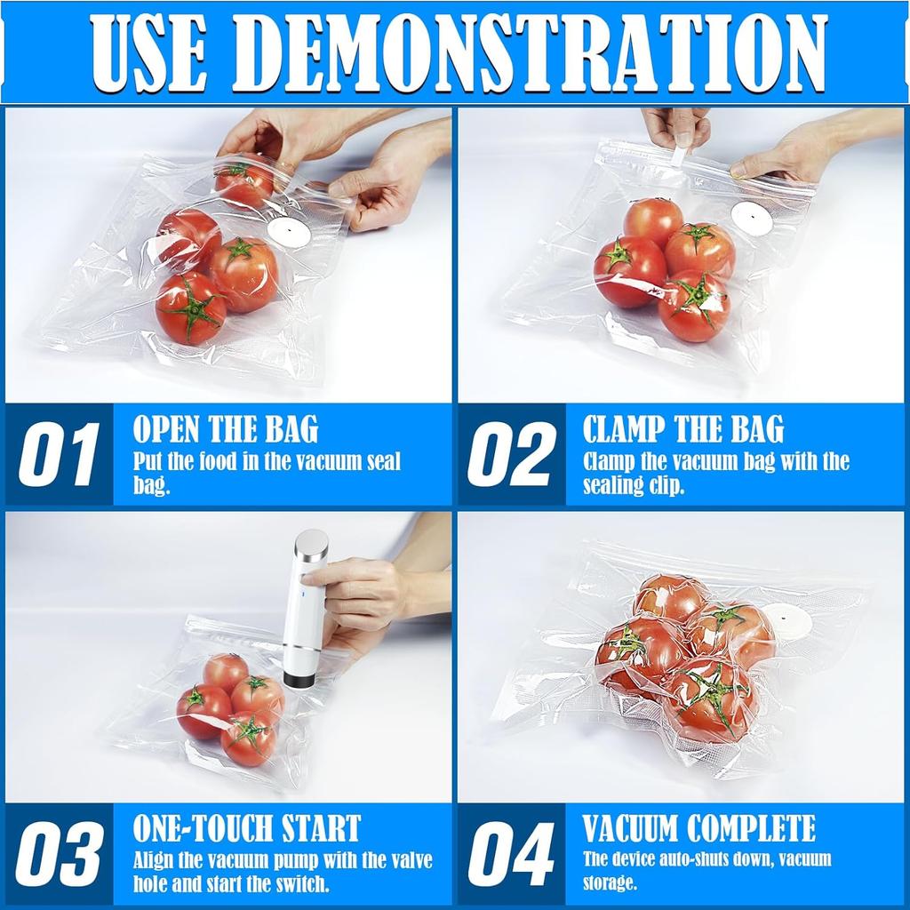 Vacuum Sealer, Handheld Compact Vacuum Sealer, Vacuum Sealer Pump & Food Saver with 20 Reusable Vacuum Bags for Food Fresh & Storage (1 Pump+20 Bags)