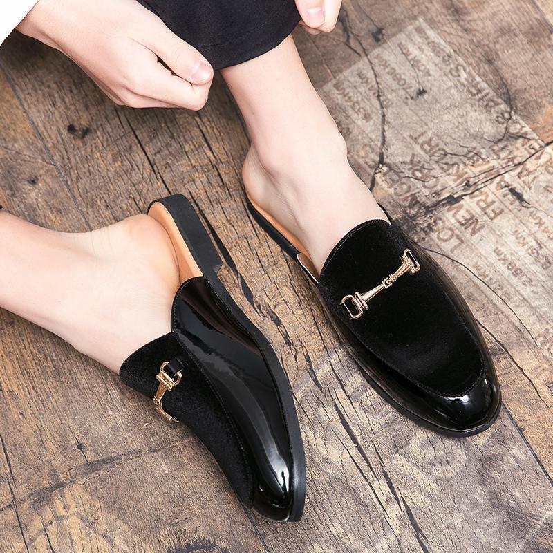 Sommer Ankleidezimmer ohne Absatz Herren Koreanische Version faule Halbschuhe spitze lässige Lederschuhe Herrenmode Außen-Sandalen