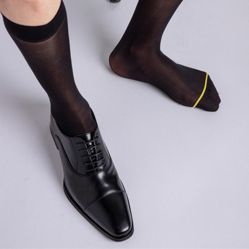 Men's Ultra Thin Nylon Dress Socks Soft See Through Breathable Calf Length Socks Long Stockings for Business Formal Wear