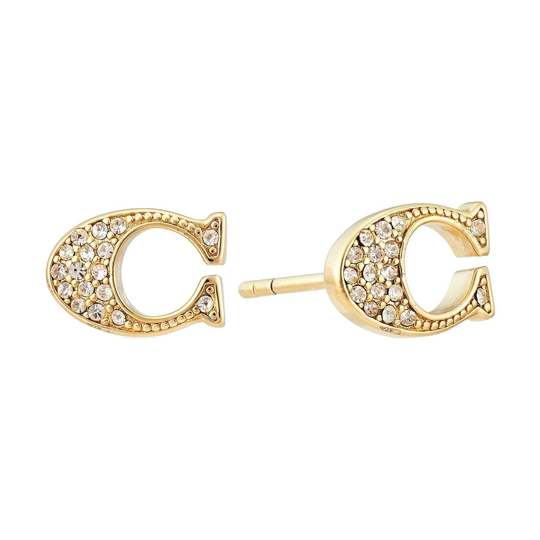 Coach C Logo Brass Crystal Stud Earrings Women earrings Gold F29824-GLD Basic Packaging-Box Not Included,F,Gold