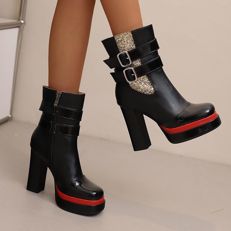 Women's high-heeled short boots sexy European and American style waterproof table thick-heeled large-size Roman boots