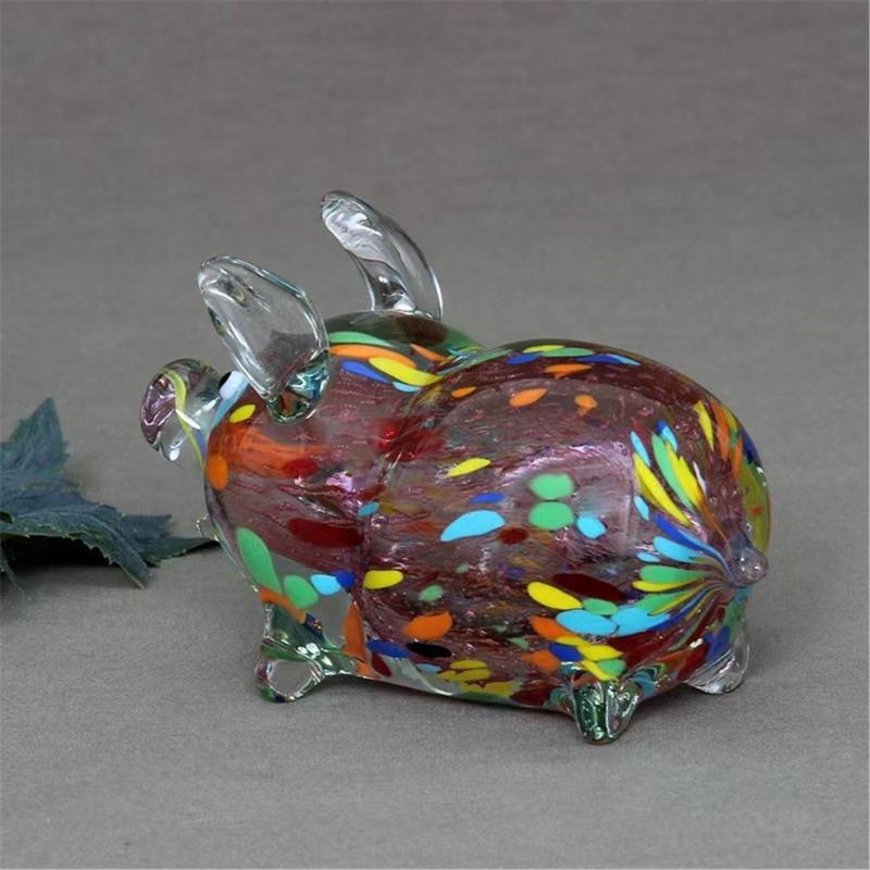 Glass Pig Miniature Sculpture Chinese Zodiacs Animal Figurine Collectible Ornament for Home Office Desktop Decoration