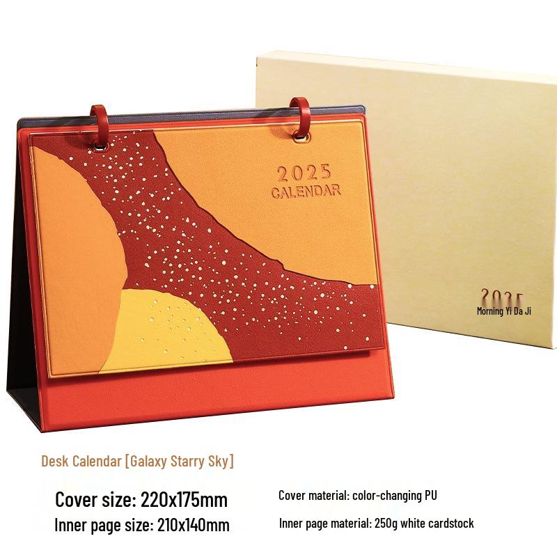 2025 Leather Desk Calendar with Business Notepad, Exquisite Gift Box, Year of the Snake Theme, Customizable Leather Cover