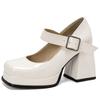 Women's High Heels Pumps Mary Jane Shoes Platform Pink Black Wine Red White Block Heeled Working Party Dance Wedding Shoe Female