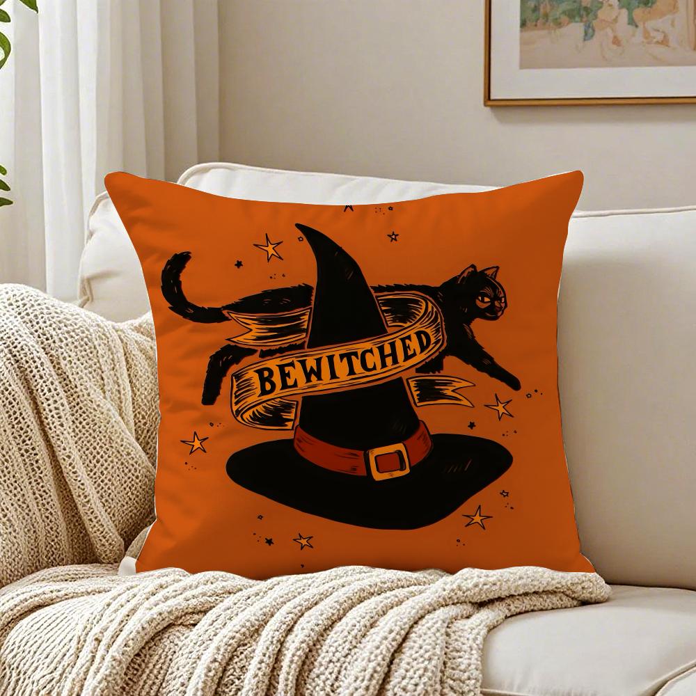 Scary Halloween Bat Pumpkin Cushion Cover Linen Minimalist Soft  for Sofa Bed Home Room Decor