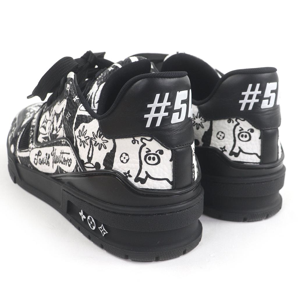 Excellent LOUIS VUITTON Low Cut Sneakers LV Trainer Line Black Used