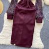 Chic French Style Evening Party Dress for Ladies V Neck Long Sleeves 3D Floral Mesh Sequins Satin Splice Senior Dresses