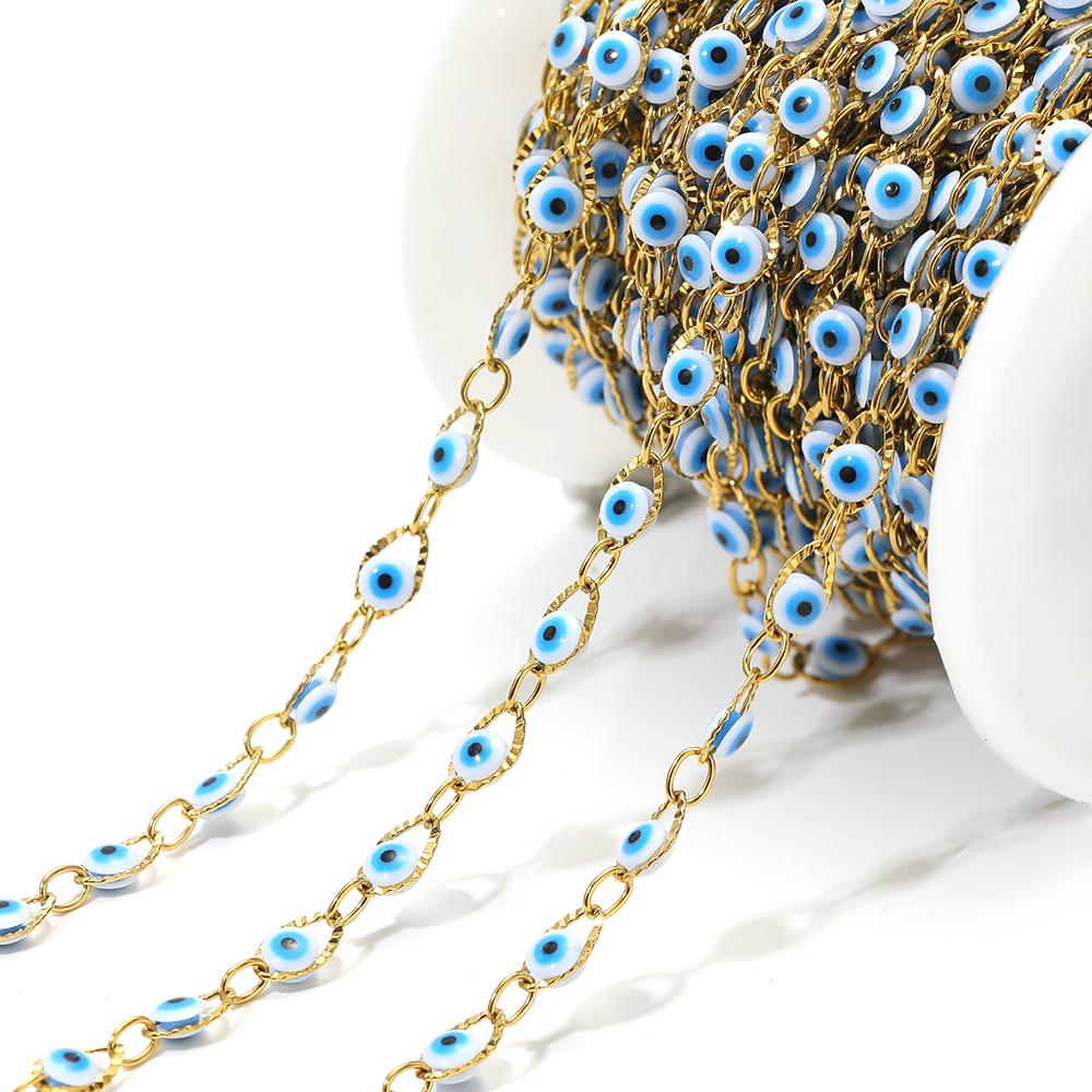 1 Meter Stainless Steel 4.5mm Plastic Turkey Eyes Beads Oval Chains for DIY Jewelry Findings Necklace Bracelet Earrings Making