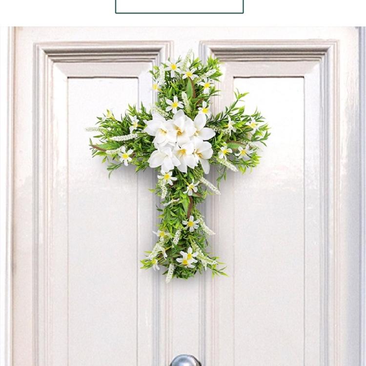 Easter Wreath Cross Door Sign Christian Floral Easter Decor for Front Door Porch
