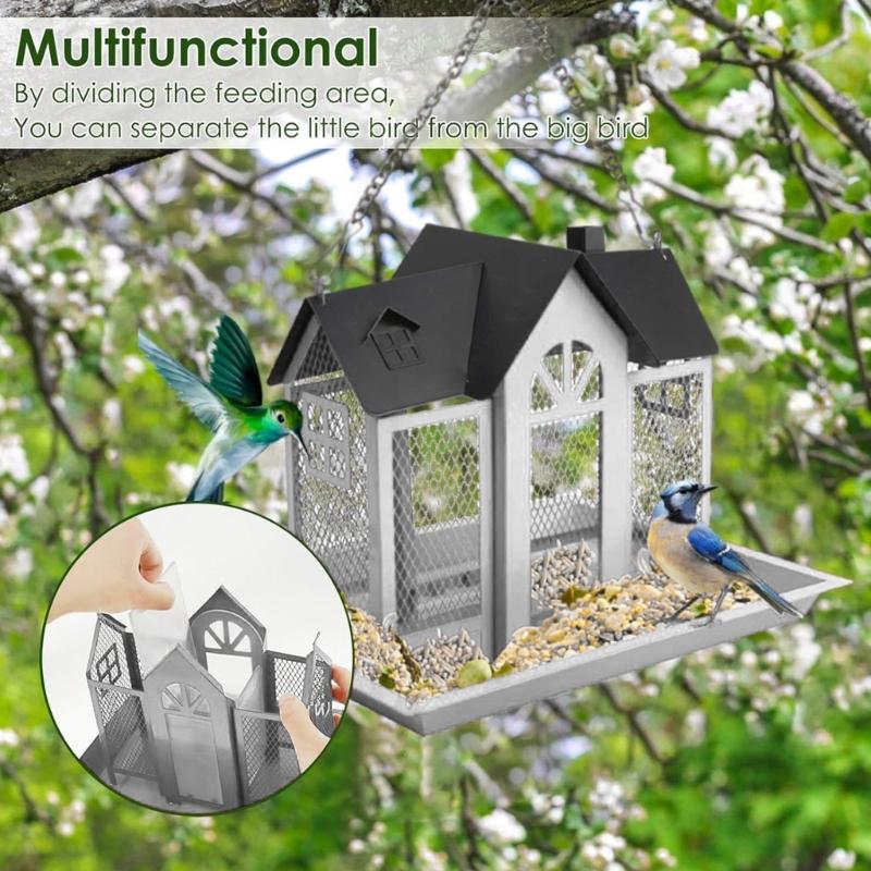 Squirrels Proof Outdoor Bird Feeder Metal Construction Feeding Ports Weatherproof Roof Design For Finches