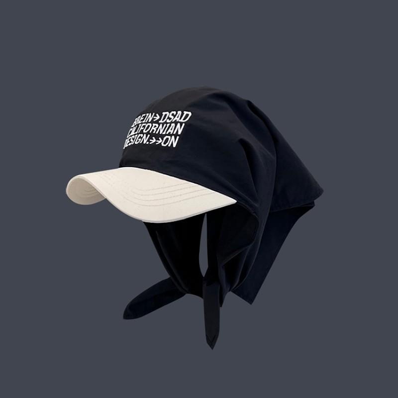 Color Block Letter Embroidery Baseball Cap for Women, Sweet Tie Band Peak Hat, Korean Spring Summer Outdoor Sun Cap