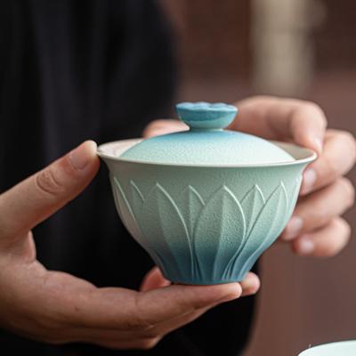 Vintage Farbverlauf Gaiwan Dreilagiger Deckel Teeschale Chinesisches Gongfu Tee-Set Hitzebeständige Keramik Handgefertigt für Heimbrauen