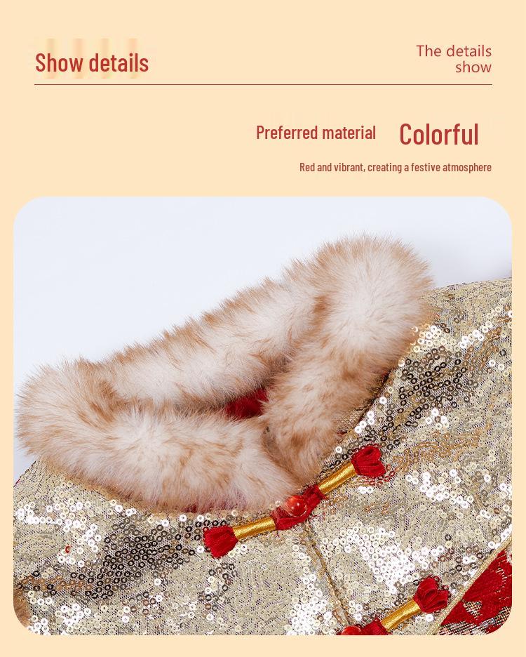 Girls' Winter Chinese Tang Suit Hanfu Set: Velvet, Thick, Trendy Two-Piece New Year Outfit