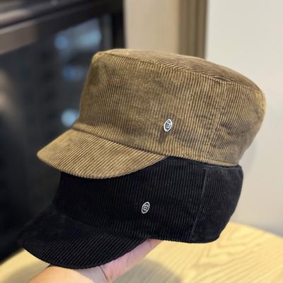 Herbst und Winter Neu Cord Hong Kong Stil Flache Kappe Vielseitiges Temperament Breite Krempe Atmosphärische Flache Kappe Modischer Hut