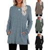 Tuniche da Donna Top Girocollo Manica Lunga Top in Maglia con Tasche Laterali Tinta Unita Casual Blusa a Righe