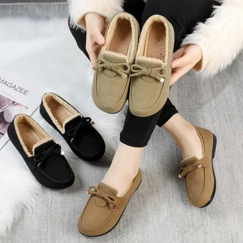 Cotton Shoes Women's 2024 Autumn and Winter New Fashionable One Foot Loafers with Plush Warm Flat Casual Cotton Shoes