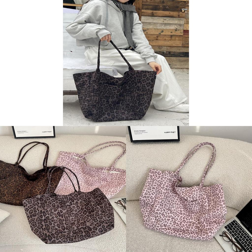 Retro Leopard Pattern Suede Tote Bag With Magnetic Closure For Street Fashion