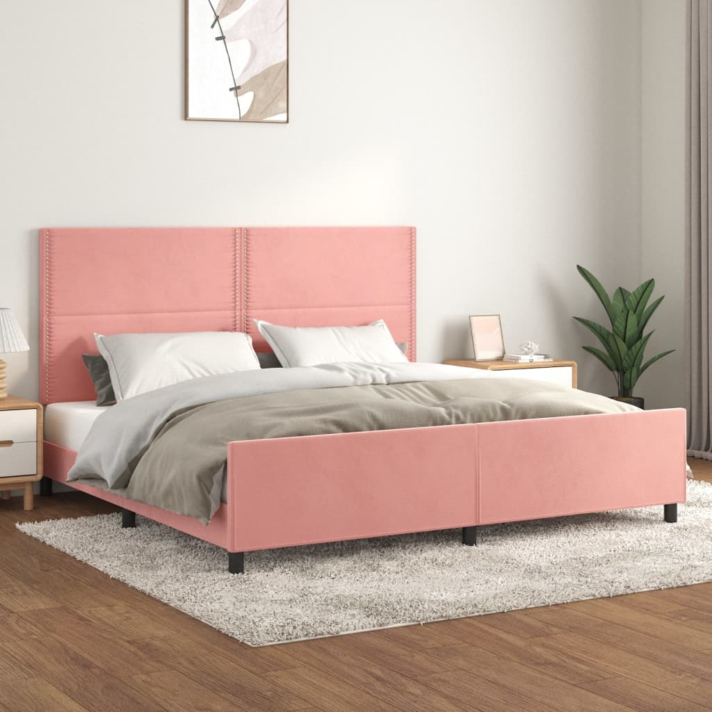Pink Velvet Bed Frame with Adjustable Headboard 200x200 cm