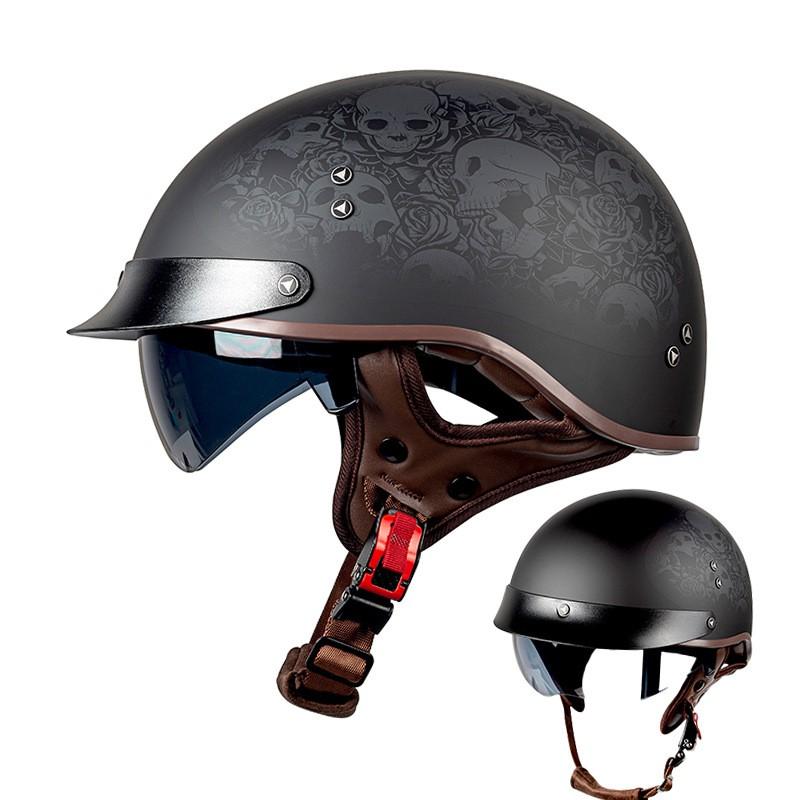 Retro Half Face Motorcycle Helmet Scooter Moped Riders Safety Headgear With Visor