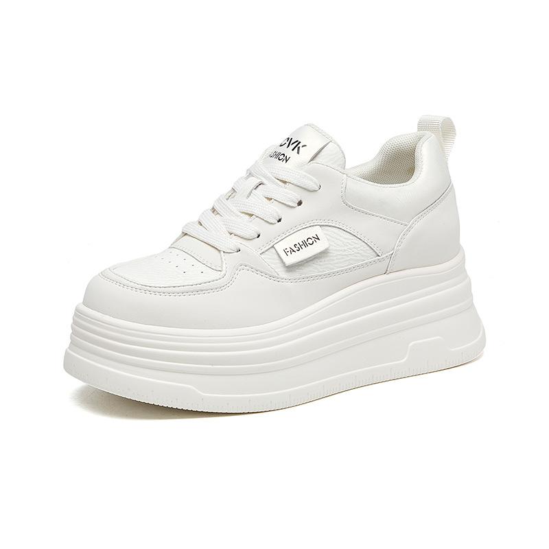 New spot round head little white shoes women's spring platform heightening versatile single shoes casual fashion laceup women's shoes