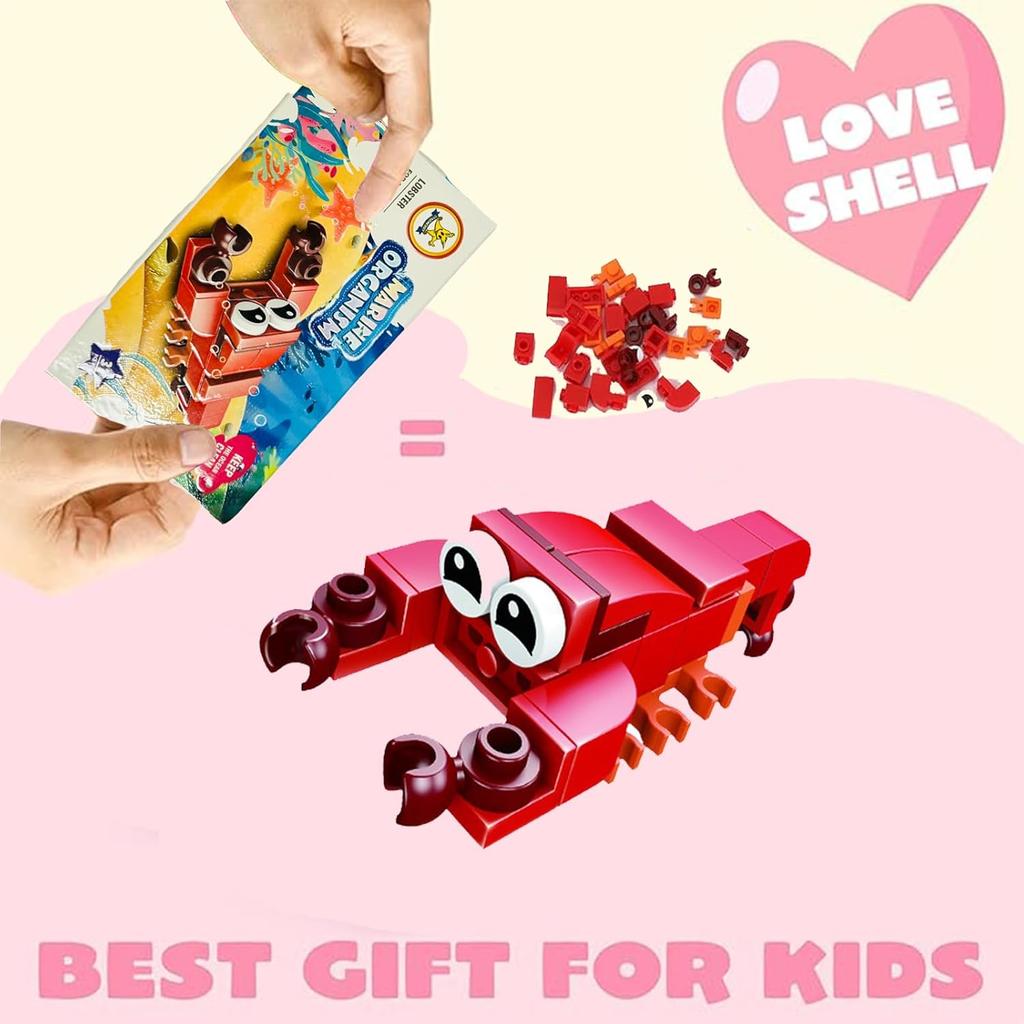 12 in 1 Pre Filled Marine Organism Building Block Set-12 Pcs Mini Building Blocks Toys, STEM Building Blocks Toys