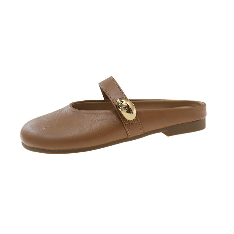 Retro Half Slippers Women's Outer Wear 2025 New Flat Bottom Soft Bottom One Pedal Lazy Bag Head Drag