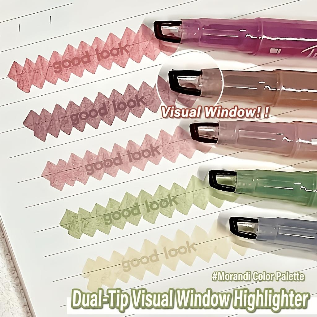5-Pack Dual-Tip Highlighters with Viewing Window, Suitable for Eye-Friendly Colored Highlighters, Fluorescent Markers, Marking Pens, Highlighting Pens