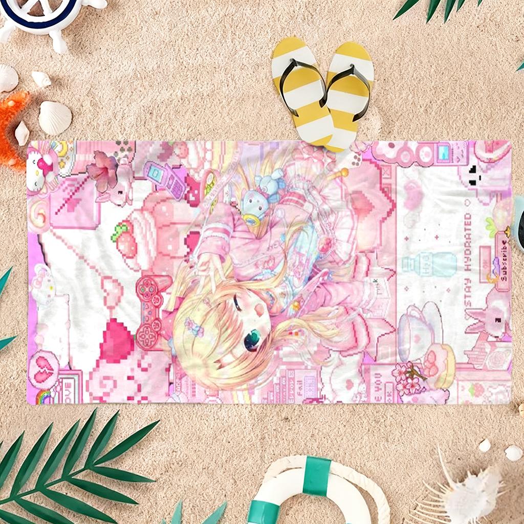 Pixel Style Anime Beach Towel Quick-drying Super Absorbent Suitable for Swimming Beach Vacation Pool Gym Summer Gift for Friends