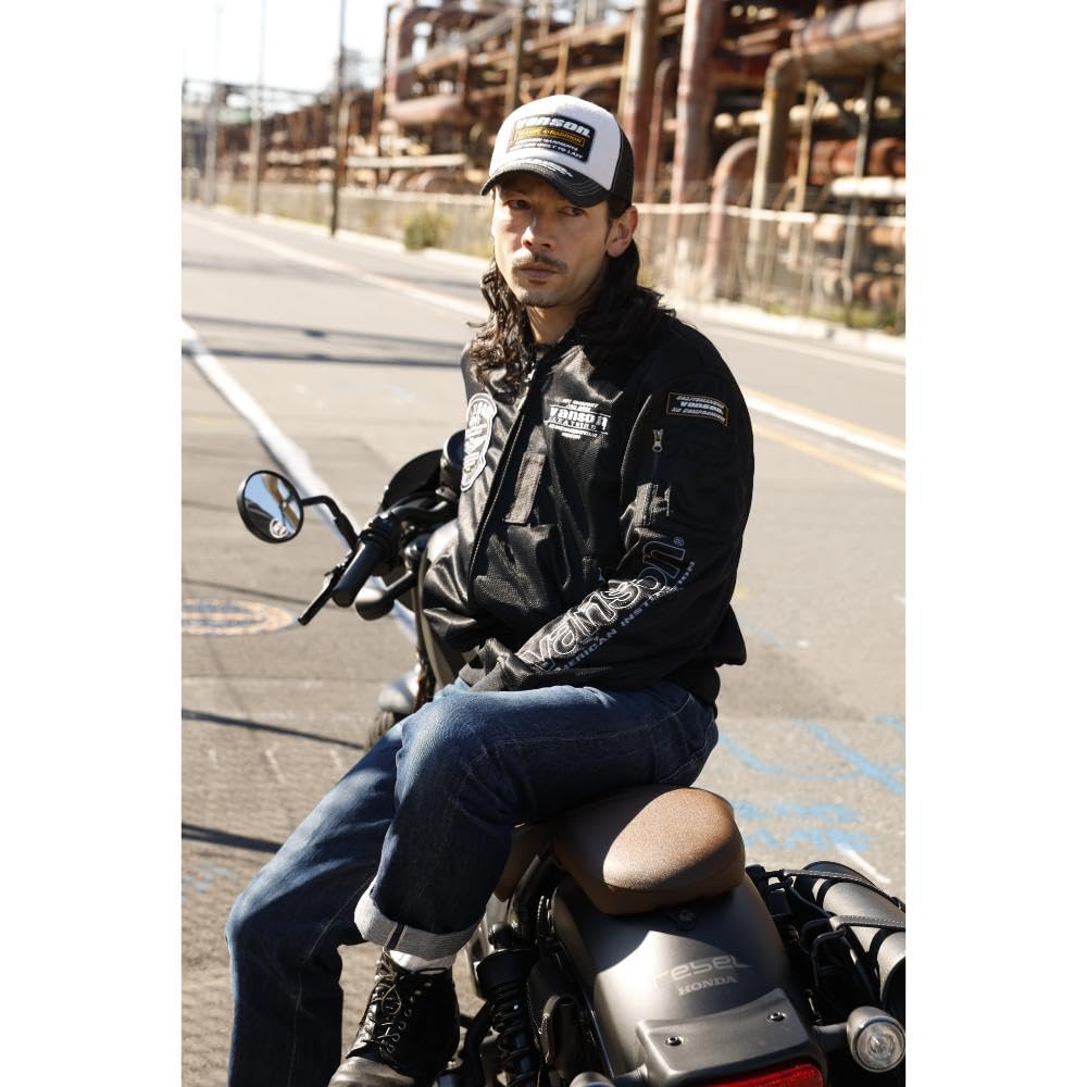 Vanson Men's Mesh MA-1 Jacket, Black/Silver