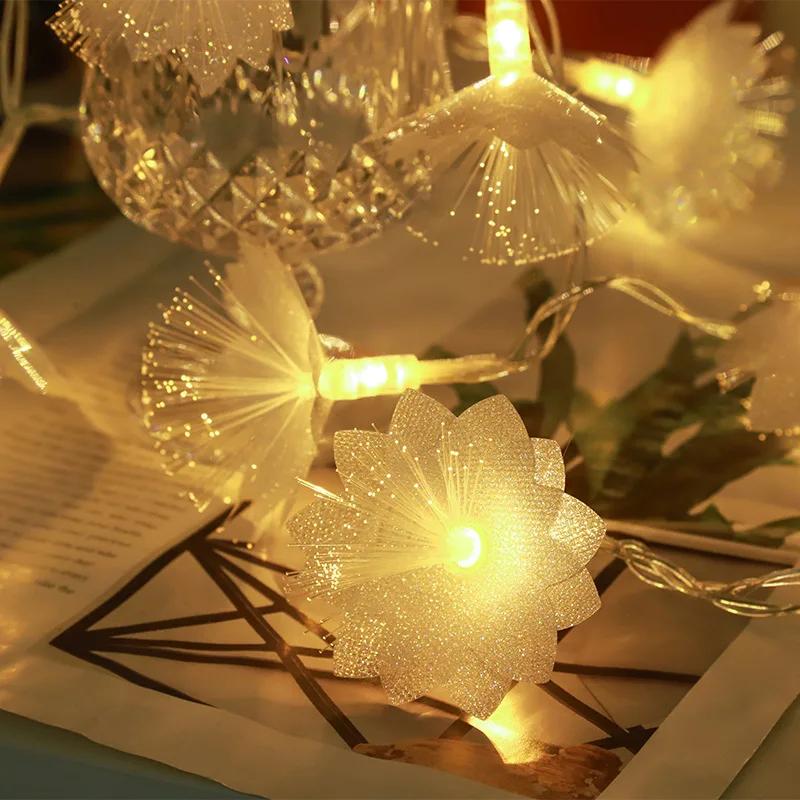 1.5 10LED/3M 20LED/6M LED Fiber Optic Fairy String Light Battery-operated Garland Wedding Party Christmas Decor Festoon Artificial Flowers