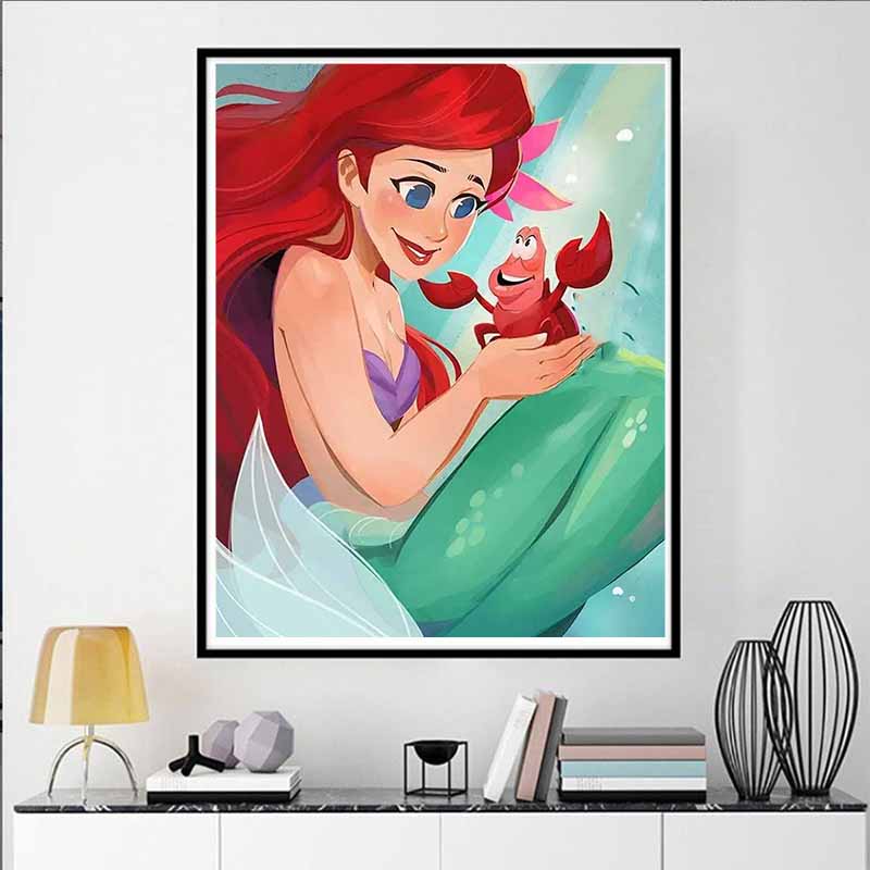 Disney Diamond Painting Ariel and Sebastian's Healing Illustrations 5D Diamond Painting Art Embroidery Cross Stitch Room Decoration
