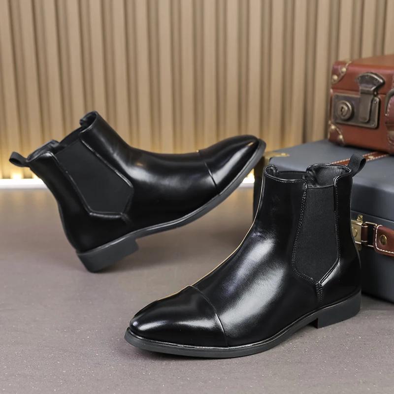 Mode italienische Herrenstiefel Neue Business-Chelsea-Stiefel Winter High Top Anzugstiefel Luxusmarke Rote Sohle Karree Formale Stiefeletten