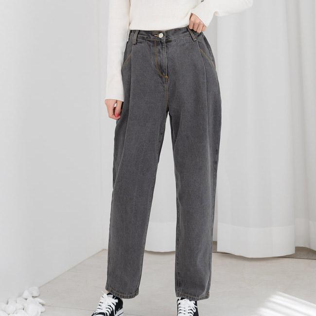 Jeans for Women Baggy Fit Elastic Waist Gray Color Wide Fit Denim Pants Date Outfits Korea Fashion